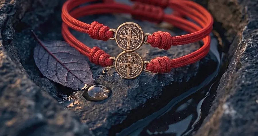Pulseras de hilo rojo con medalla de San Benito